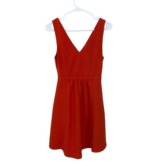Maeve Anthropologie Size 8 Textured Skater Dress Cut Out Pockets Papaya Orange - Picture 1 of 7